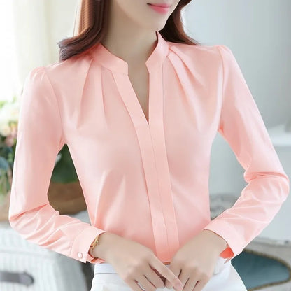 Chiffon Blouse Women Korean Fashion Women Clothing White Shirt  Long Sleeve Blouses V-neck Womens Tops Basic Shirts and Blouses