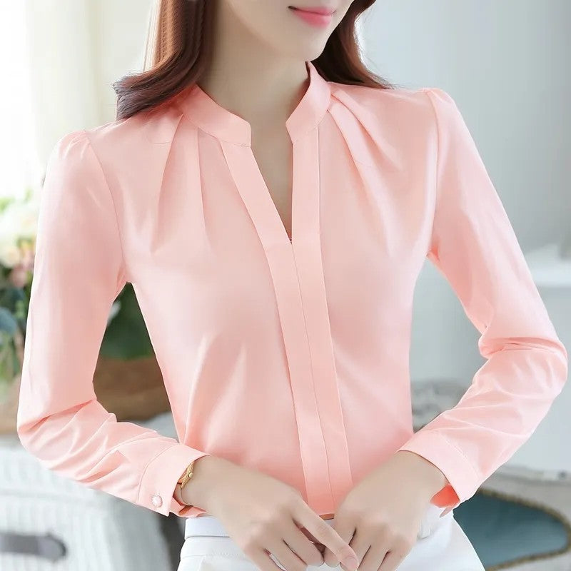Chiffon Blouse Women Korean Fashion Women Clothing White Shirt  Long Sleeve Blouses V-neck Womens Tops Basic Shirts and Blouses