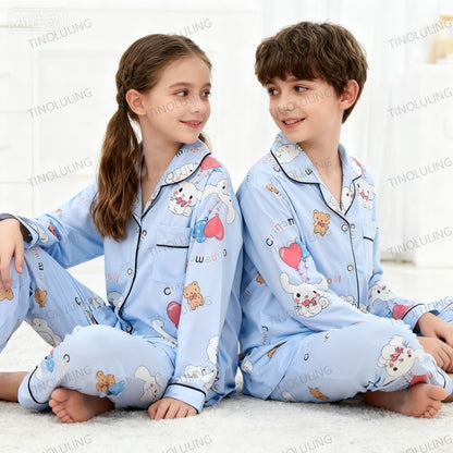 2025 New Baby Cotton Two-piece Set Home Clothes Children Pijama Boys Girls Cartoon Pajamas Set Kids Long T-shirt + Pants Outfits