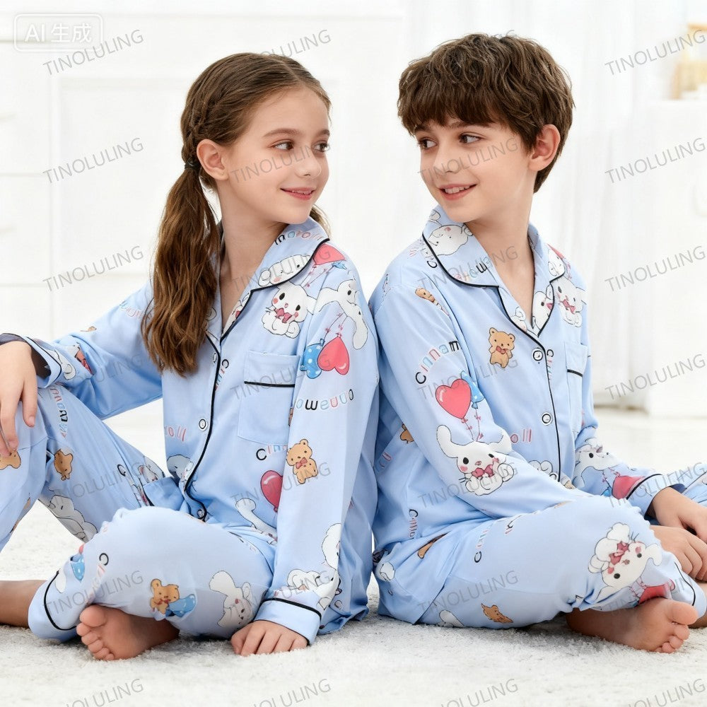 2025 New Baby Cotton Two-piece Set Home Clothes Children Pijama Boys Girls Cartoon Pajamas Set Kids Long T-shirt + Pants Outfits