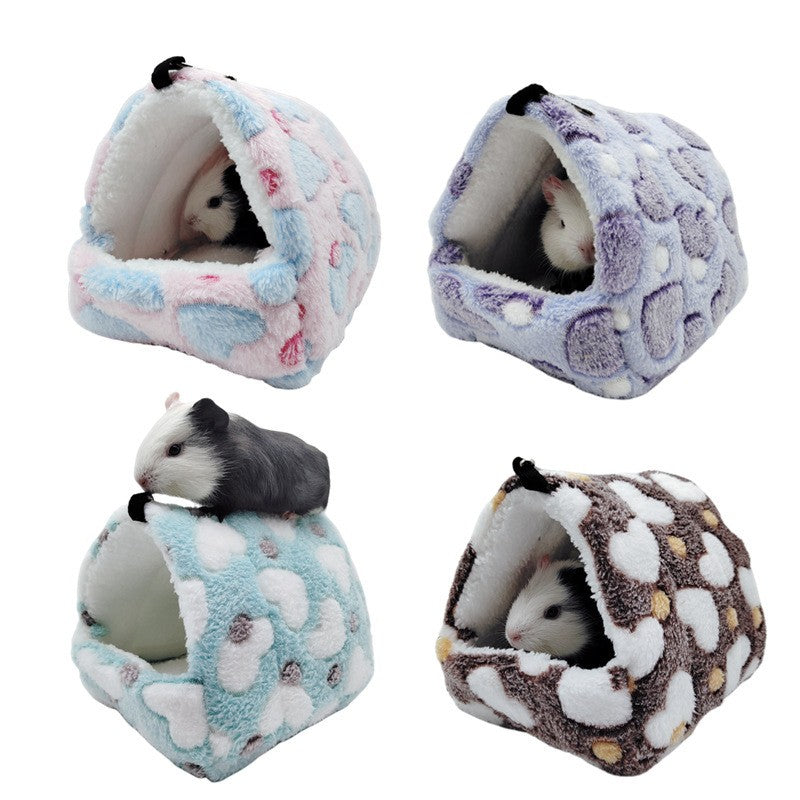 1 PEÇA Casa de Estimação Pequena de Espuma com Estampa de Bolinhas de Fleece Coral Cama Suspensa para Hamster para Pequenos Animais Esquilo Papagaio Ninho de Algodão