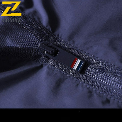 2025 Autumn Windproof Jacket Men's Trendy Solid Color Zipper Pocket Windbreaker Coat Casual Camping Jogging Loose Hooded Jackets