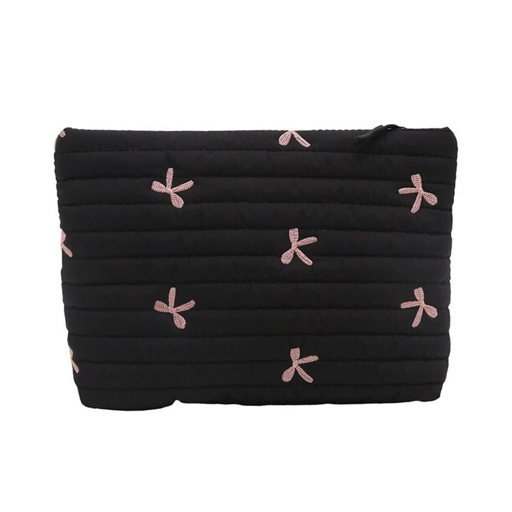 Ins Bow Embroidered Cosmetic Bag Portable Women's Bag Fashion Oxford Cloth Butterfly Print Cosmetic Bag Travel Wash Storage Bag