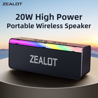 Caixa de Som Bluetooth Externa Zealot-S72 20W Som Superior e Graves IPX6 À Prova d'Água 10H de Reprodução Caixa de Som Portátil