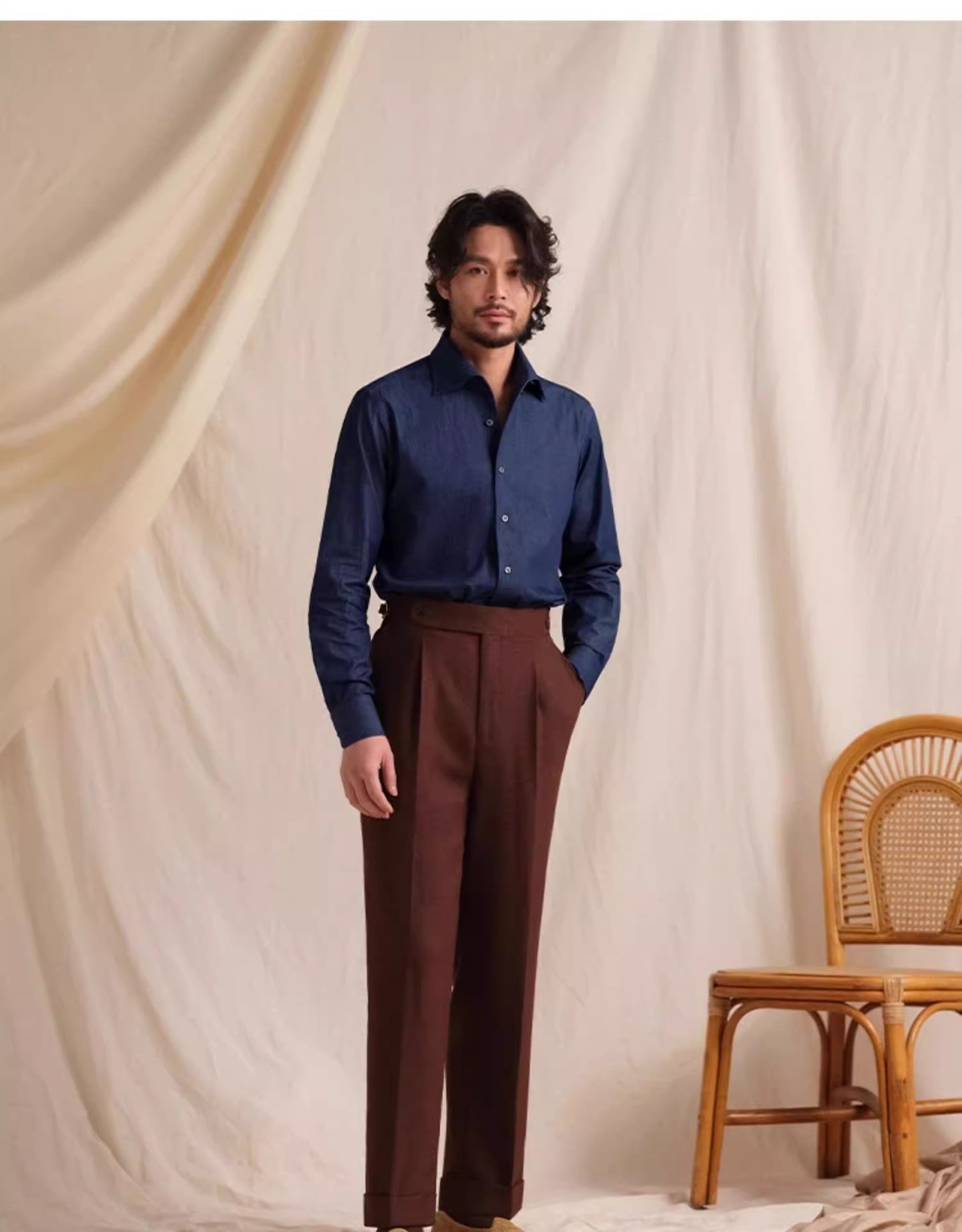 CULTUM Pure Cotton Italian Sle Men's Long Sve Slim Fit Casual Busin irt Classic k Button Collar Denim irt