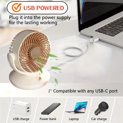 USB Plug in small Desktop Fan 6 inch Table fan 3 Speed 140° Manual Tilt and 120° Auto Oscillation For Home Office Bedroom