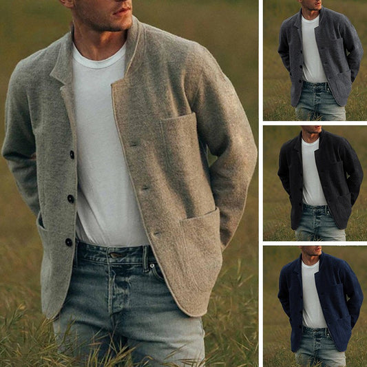 Men Woolen Coat Stand Collar Solid Color Windproof Autumn Winter Thicken Trench Coat Overcoat Business Windbreaker Streetwear