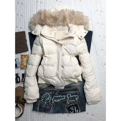 Retro Harajuku Fur Collar Warm Solid Color Women Hoodie Lining Cotton Coat Winter Loose Casual Slim Thick Jackets Winter Clothes