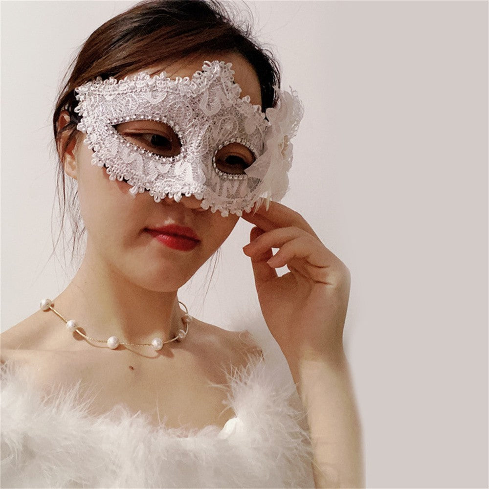 Halloween Mask Masquerade Princess Half Face Lace Plus Flower Children Adult Eye Mask Female Party Performance Props