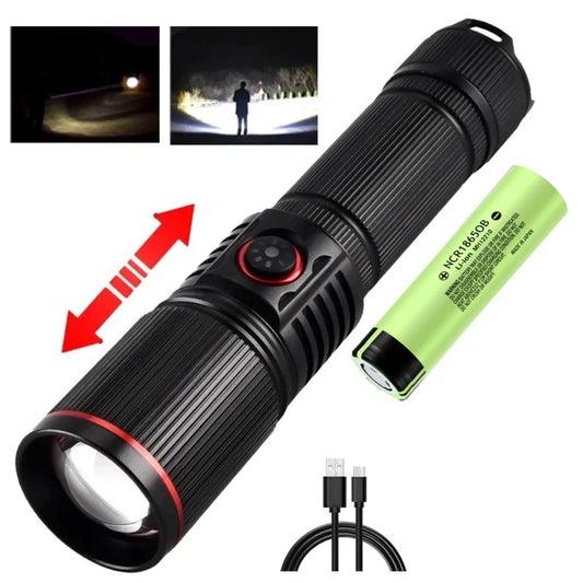 Powerful 30W White Laser Zoom Flashlight Use 18650 or 21700 Battery Rechargeable Torch Outdoor Hunting Emergency Lighting Lamp