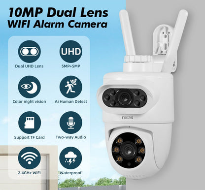 FUERS 5K 10MP Dual Lens IP Camera Tuya Smart Home Security Auto Tracking Wireless Alarm WIFI CCTV Surveillance Outdoor Camera