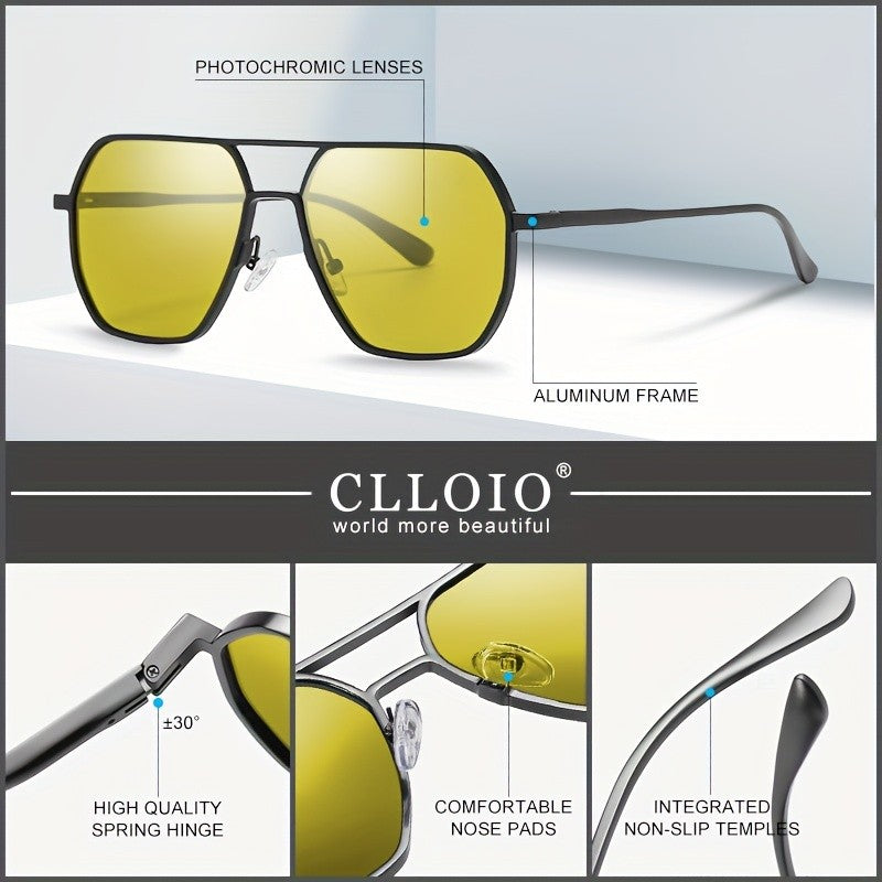 CLLOIO Óculos Antirreflexo para Visão Noturna e Diurna Masculino Feminino Polarizado para Dirigir Óculos de Sol Quadrados de Alumínio Fotocromáticos UV400