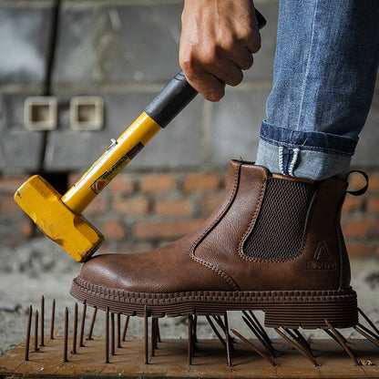 Sapatos de Segurança Impermeáveis Masculinos com Biqueira de Aço Botas de Couro Calçado Masculino Sapatos de Trabalho Indestrutíveis para Construção Marrom