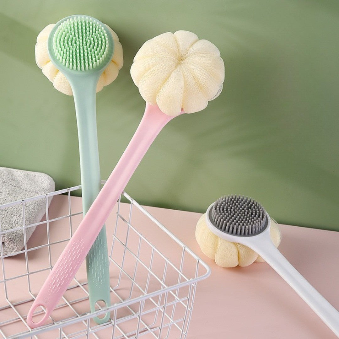 1 escova de banho de silicone macio para esfoliação corporal e massageador de costas com cabo longo para banho e saúde da pele