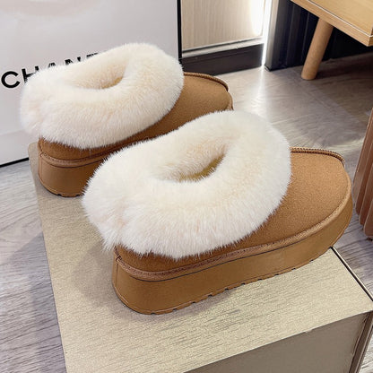 Ankle Boots for Women Women Boots Genuine Leather Real Fox Fur Winter Shoes Warm Black Round Toe Casual  Female Snow Boots