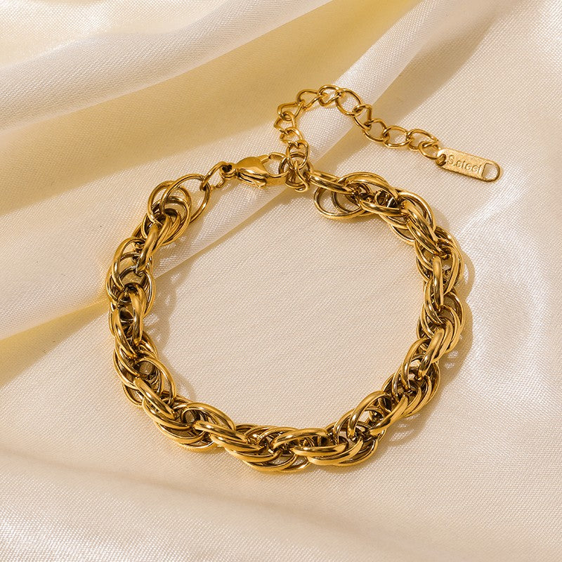 GANEMLY Conjunto de joias à prova d'água de aço inoxidável 316L, colar de corrente larga de metal, pulseiras, conjunto de joias com pingente de corrente dourada, presente