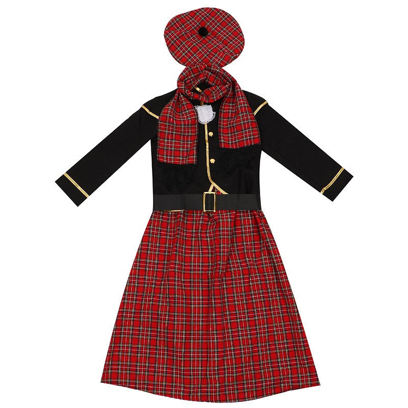 Boys Ethnic Scottish Tartan Clansman Cosplay Outfit Kids Around The World Book Day Week Halloween Party Costume
