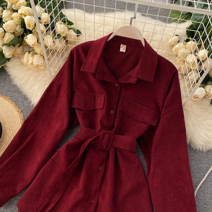 Women Spring Autumn Shirts Retro Cargo Style Pockets Long-Sleeved Shirt Puff Sleeve Bandage Nipped Waist Tops Female PL438