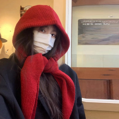 Knitted Winter Balaclava One-piece Thickened Scarf Cap Winter Accessories Hooded Hat Neck Protection Scarf Cold Weather New
