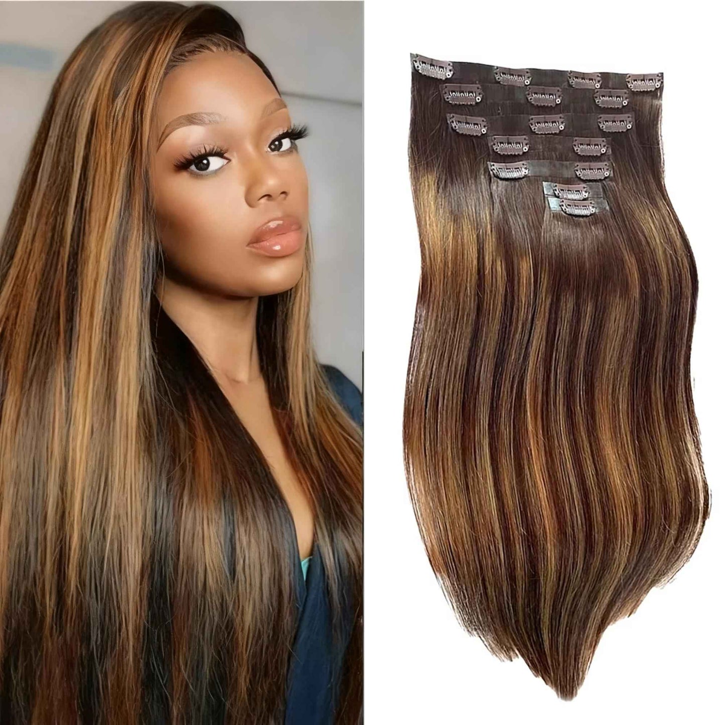 Extensões de Cabelo Humano Remy Brasileiro Natural Loiro 613 de 40 a 76 cm com Presilhas 100% Cabelo Humano Real 9 Peças/Conjunto