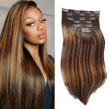 Extensões de Cabelo Humano Remy Brasileiro Natural Loiro 613 de 40 a 76 cm com Presilhas 100% Cabelo Humano Real 9 Peças/Conjunto