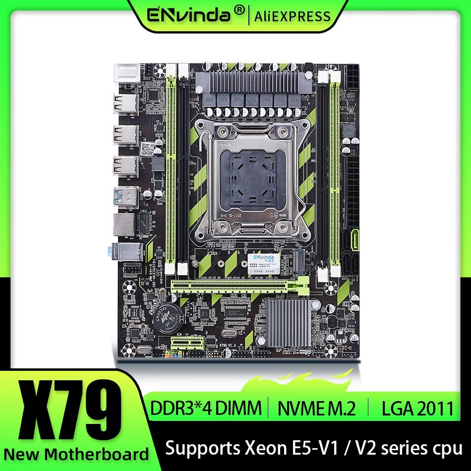 Placa-mãe ENVINDA X79 LGA 2011 USB2.0 SATA3 Suporta Memória REG ECC e Processador Xeon E5 4DDR3 PCI-E NVME M.2