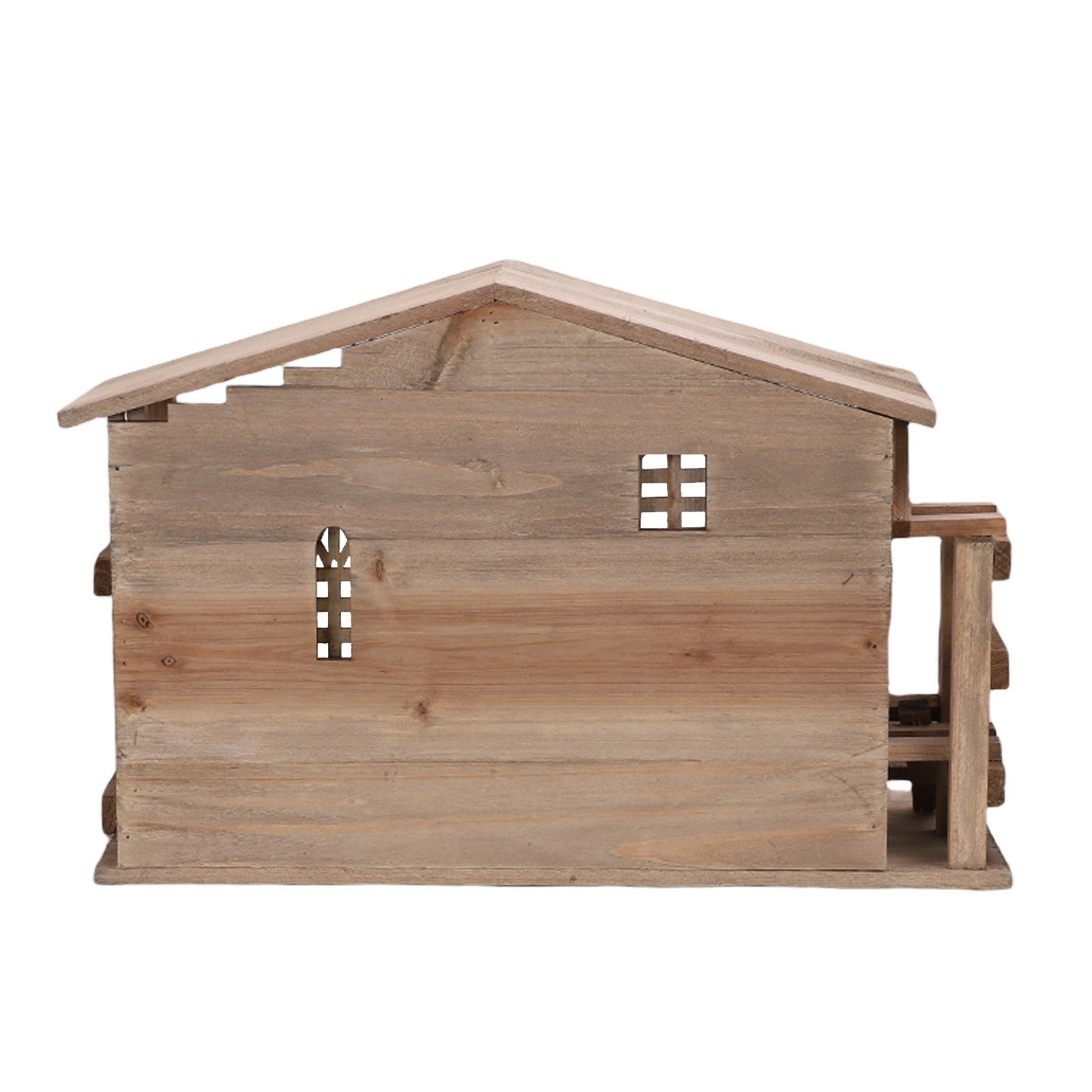 Wooden Christmas Stable Decor - Solid Wood Rustic Stackable House Ornament for Tabletop, Fireplace, Kitchen & Holiday DIY