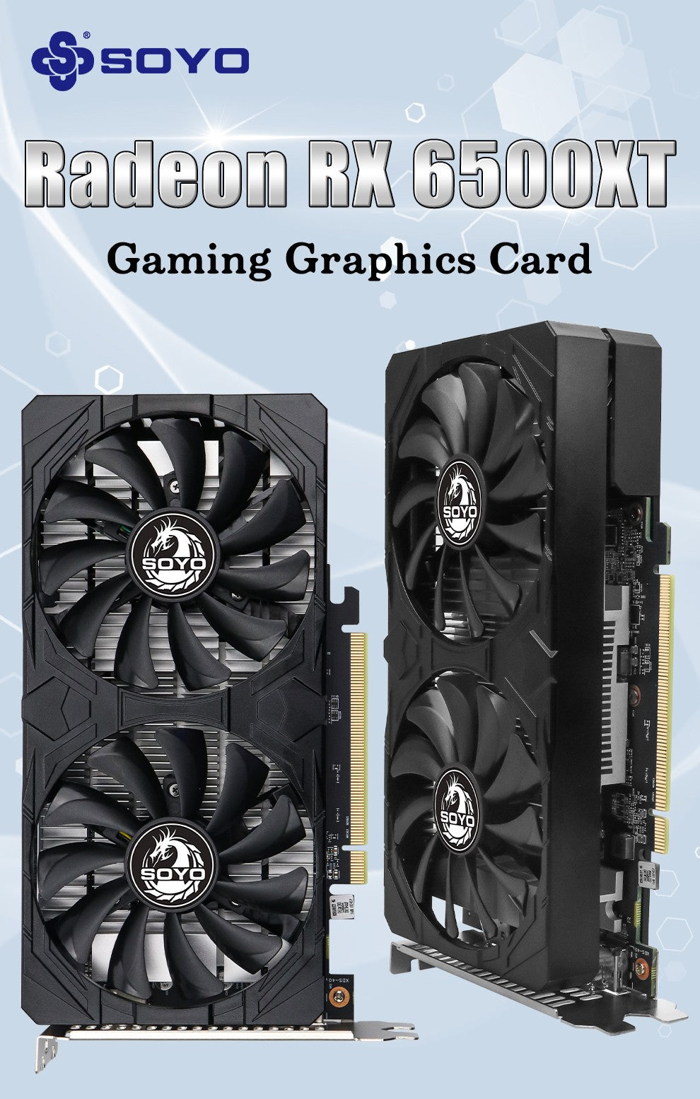 SOYO AMD Radeon RX6500XT 4G Graphics Card GDDR6 Video Memory Gaming Card HDMI-compatible DP Port Direx12 Desktop Computer