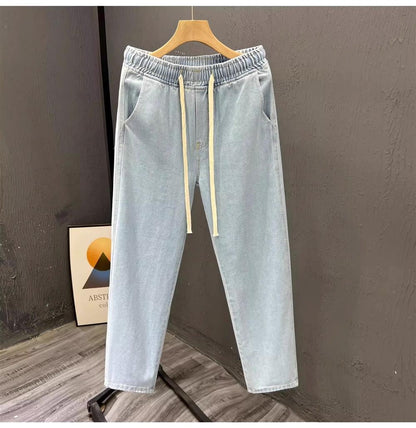 Men's Loose Fit Work Jeans Durable Construction Workers Casual Straight Leg Blue Denim Trousers for Spring Summer Autumn