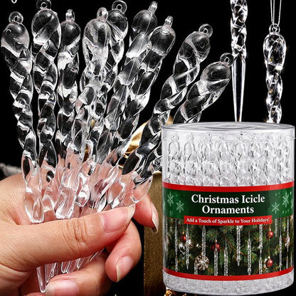 60/12PCS Clear Acrylic Icicle Christmas Ornaments Crystal Hanging Pendant Spiral Strip Icicle for Xmas Tree Wedding Party Decor