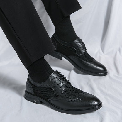 Designer New Brogue Men Brand Business Party Oxford Leather Shoes Male Fashion Summer Breathable Solid Color Leather Mesh Shoes