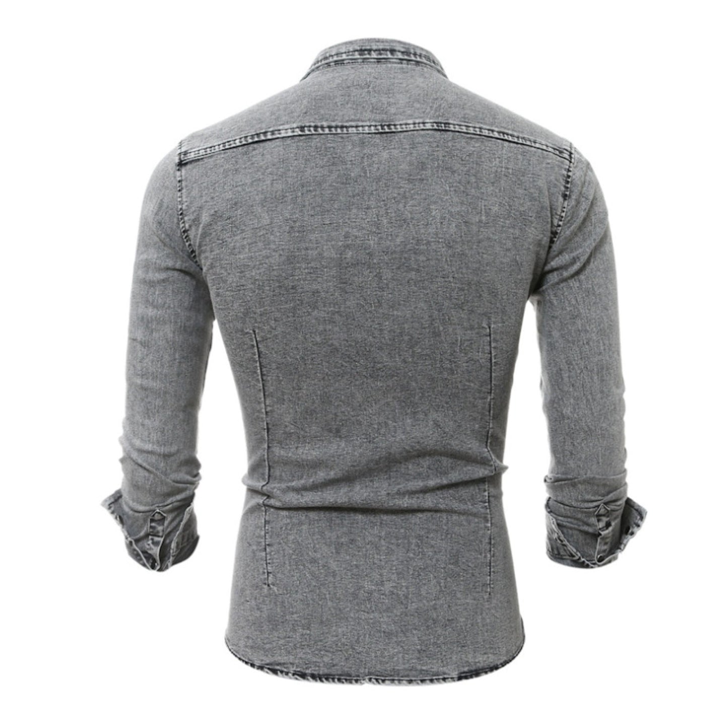 Men'S Autumn Fashion Clothing Casual Fashion Long Sleeve Lapel Shirts Solid Color Denim Washed Shirt Men'S Tops