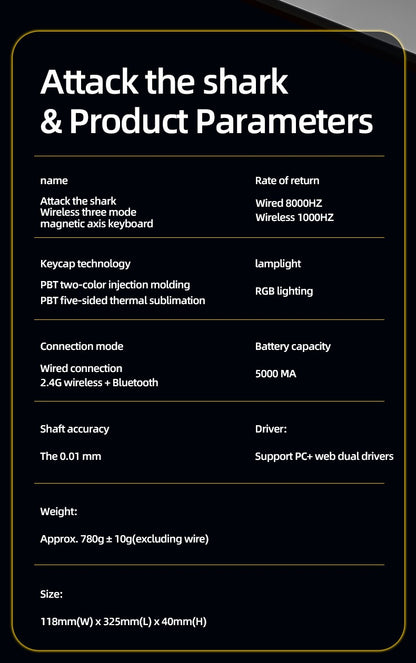 ATTACK SHARK X68PRO HE Wireless Keyboard,Magnetic Switch,With 0.01mm RT Accuracy,8KHz Polling Rate,0.125ms Latency,RGB Backlight