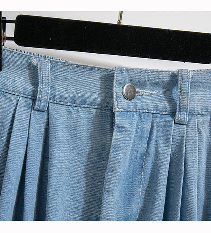 Plus Size Denim Skirt Women Summer 2025 New Korean Style High Waist A Line Pleated Long Jean Skirt Casual Women Maxi Skirt