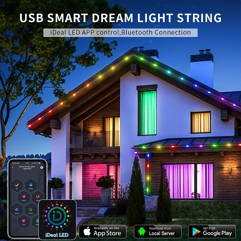 40M Led String RGB Light Smart Outdoor Festoon Party Leather Line IP65 Bluetooth Music Lamp String Fairy Lights Holiday Lighting