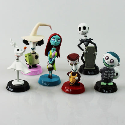 Conjunto de 6 Peças Bonecos Articulados O Estranho Mundo de Jack Jack Skellington Sally Finkelstein Lock Barrel com Cabeça Balançante em PVC