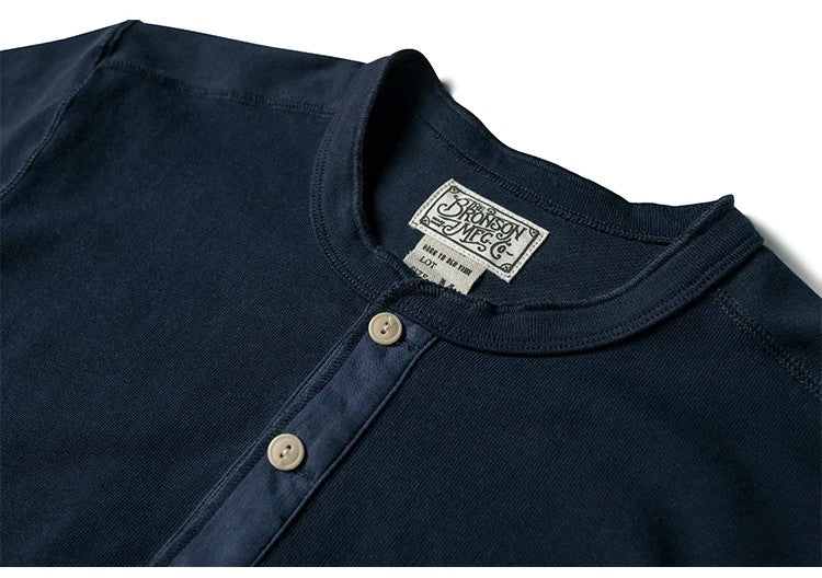 Bronson 350g Heavyweight L/S Henley Shirt Vintage Plain Base T-Shirt For Men