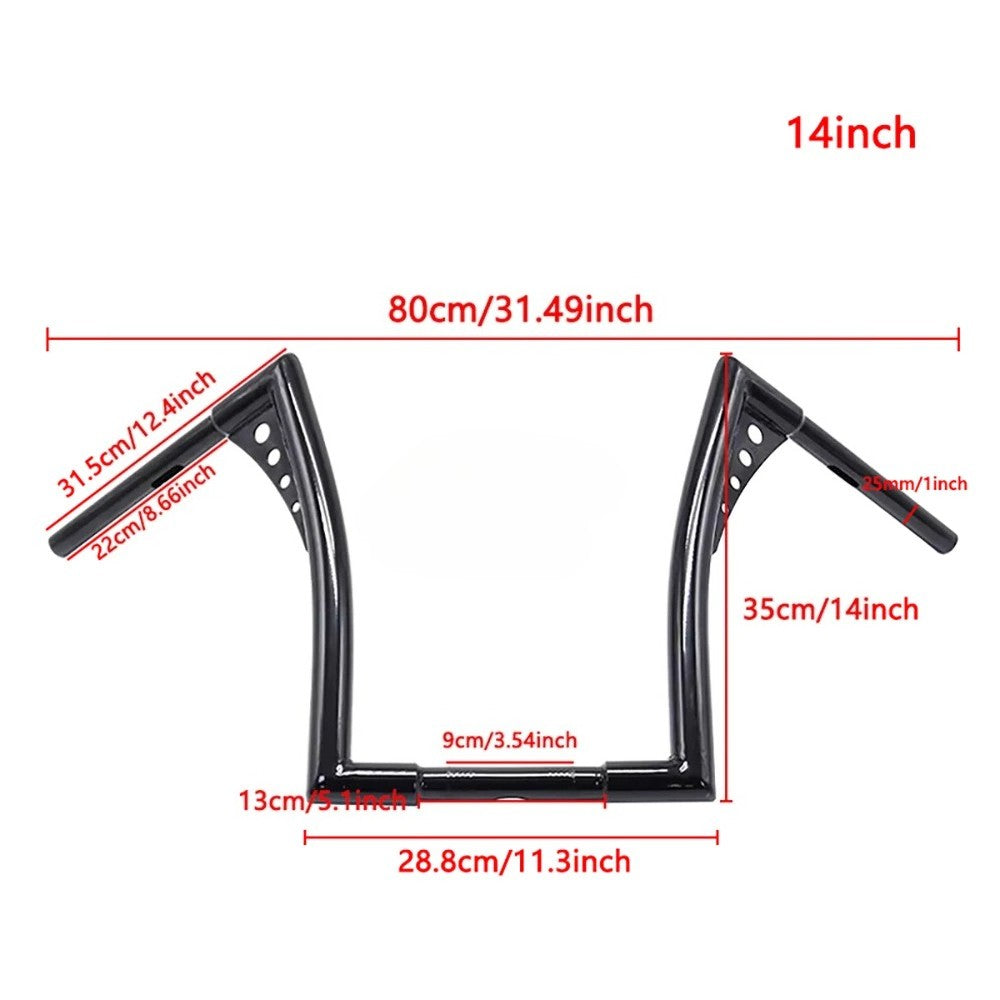 Guidões de motocicleta Glide de 10/12/14/16 polegadas para Harley 883 883n 883XL 1200 Hardman Soft Tail HONDA Iron Horse