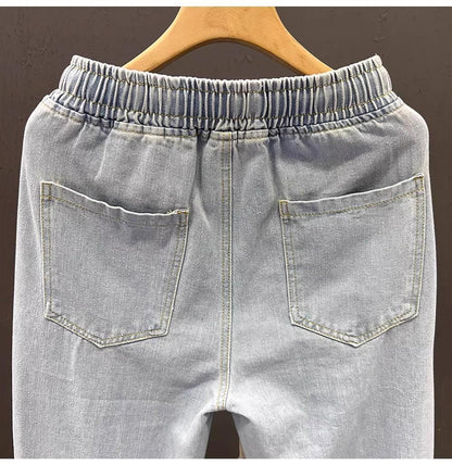 Men's Loose Fit Work Jeans Durable Construction Workers Casual Straight Leg Blue Denim Trousers for Spring Summer Autumn