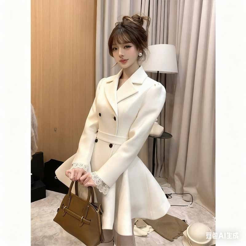 Hepburn Preface Pinch Waist and Clip Cotton Wool Coat 2025 Winter New Item Rich Heiress Thick Woolen Coat Coat Commuting Jacket