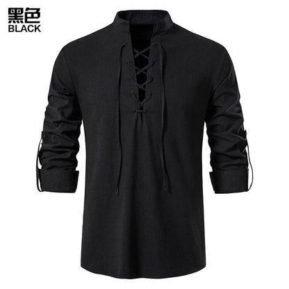 Men's Renaissance Shirt Pirate Medieval Viking top Cotton Linen Shirts Men Long Sleeved Halloween Costume