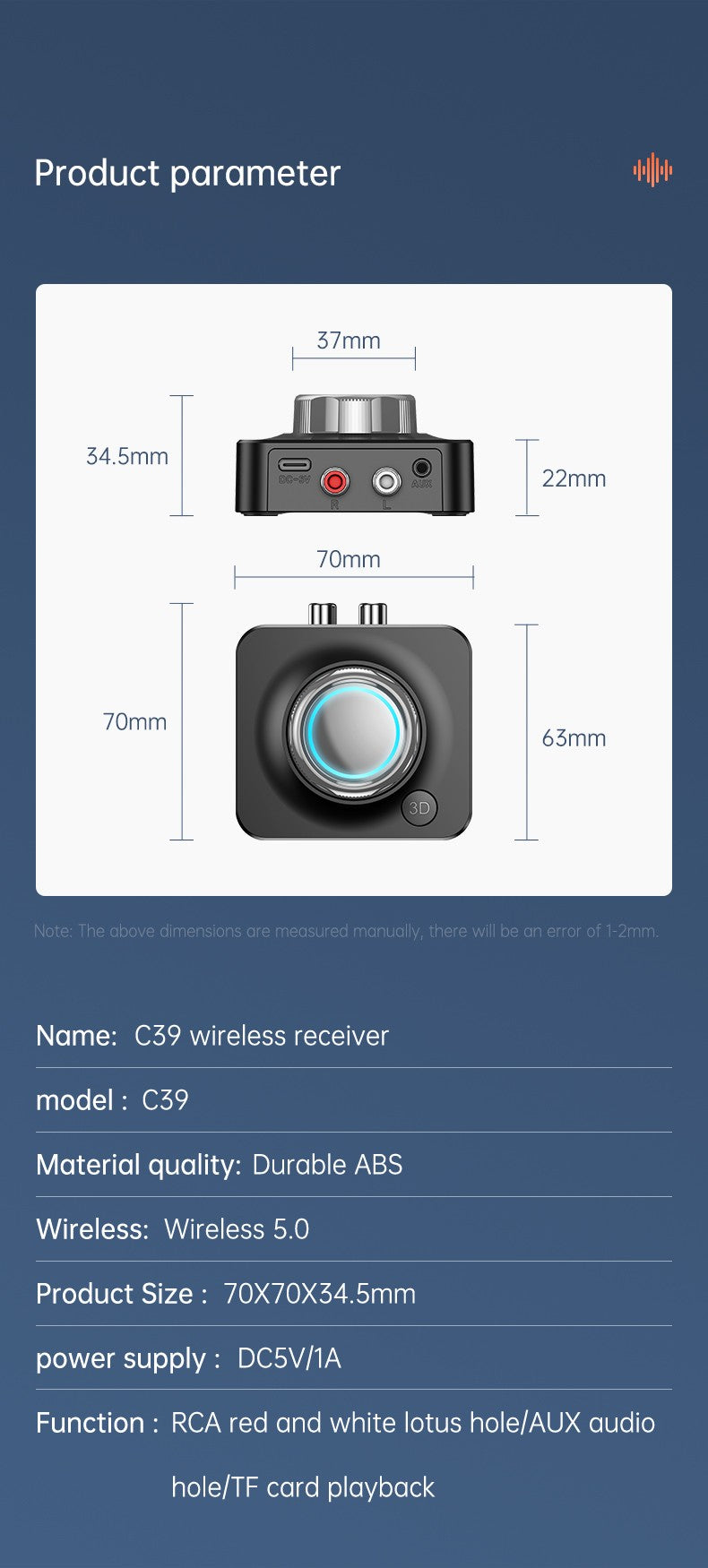 Receptor de Áudio Bluetooth 5.0 Adaptador Sem Fio de Música Estéreo 3D Cartão TF RCA 3.5mm Jack P2 para Carro Alto-Falante Amplificador Fone de Ouvido