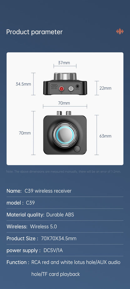 Receptor de Áudio Bluetooth 5.0 Adaptador Sem Fio de Música Estéreo 3D Cartão TF RCA 3.5mm Jack P2 para Carro Alto-Falante Amplificador Fone de Ouvido