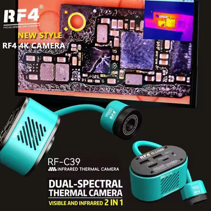 Microscópio Trinocular Estéreo RF4 360° com Braço Articulado para Reparo de Placas PCB de Celulares e Câmera Termográfica 4K C39