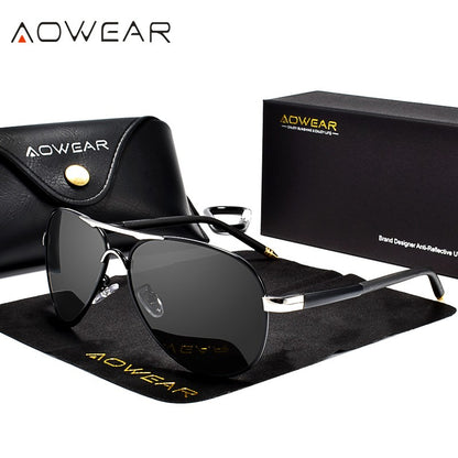 Óculos de Sol Masculino AOWEAR de Aviador Polarizado Espelhado Para Homem HD Dirigir Piloto Óculos de Sol lunettes de soleil homme