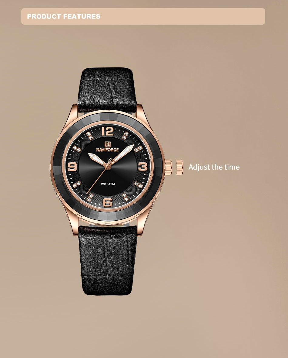 Naviforce 5040 Original New Woman Black Leather Classic Watch Ladies Girls Wristwatch Elegant Quartz Women's Watches