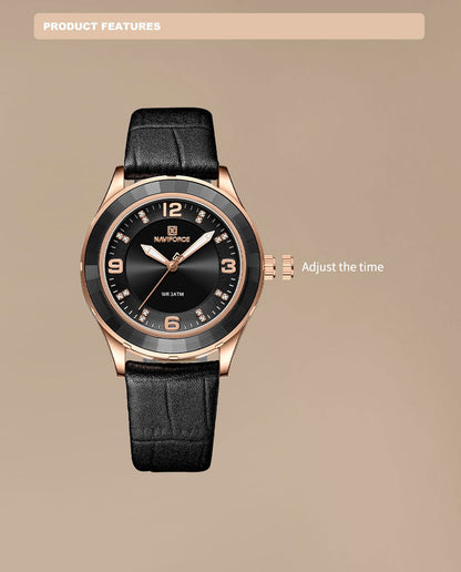 Naviforce 5040 Original New Woman Black Leather Classic Watch Ladies Girls Wristwatch Elegant Quartz Women's Watches