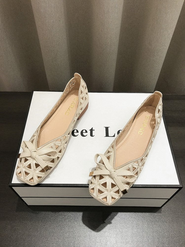 2025 New Fashion Women's Sweet Bow Mesh Flats - Hollow Out Grid Pointed