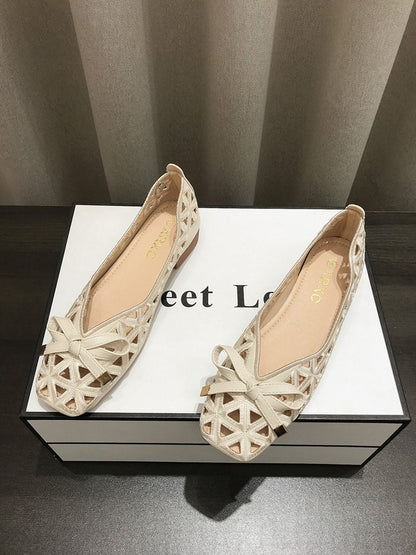 2025 New Fashion Women's Sweet Bow Mesh Flats - Hollow Out Grid Pointed