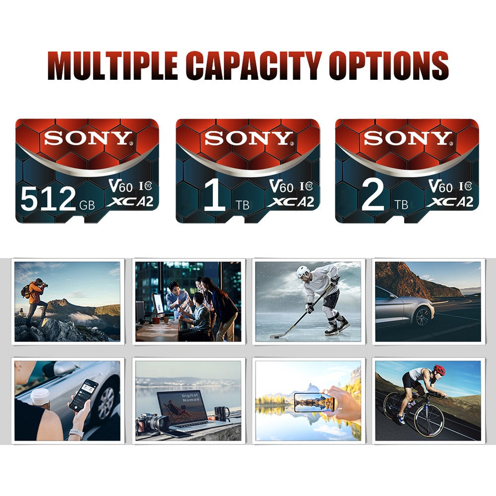 Cartão Micro SD SONY TF 2TB 1TB 512GB 128GB 64GB Memória Flash Classe 10 para Celulares VANT com Leitor de Cartão incluso